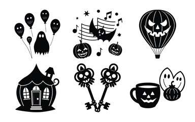 Halloween Vector Illustration Set with Spooky Elements in Black and White
