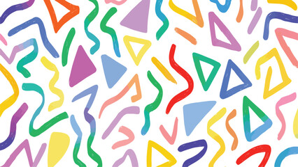 Colorful pattern of shapes and lines with the numbers colorful line doodle seamless pattern pastel color isolated on transparent or white background 