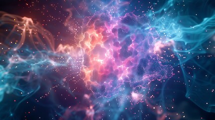 Fototapeta premium Bright tech cloud of AI neural links, color-mapped for flow intensity, with soft glows and a deep digital backdrop, 3D style.