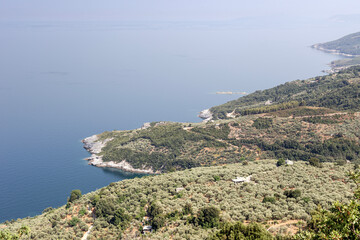 The panoramic view of the mountains and sea (Pelion, Prefecture of Magnesia, Greece).