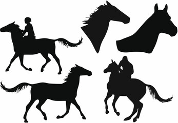 Five silhouettes of horses an...