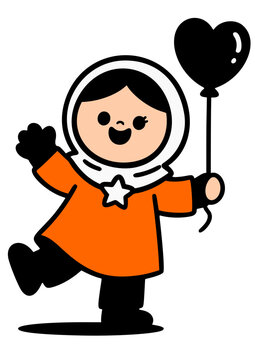 little muslim girl with holdin a heart baloon