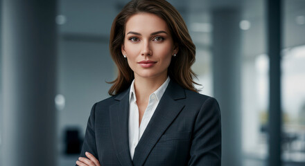 Successful confident young businesswoman in a suit smiling