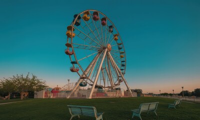 Ferris wheel in park at dawn