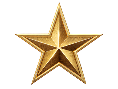 Golden star emblem with brushed foil texture and layered edges image - Powered by Adobe