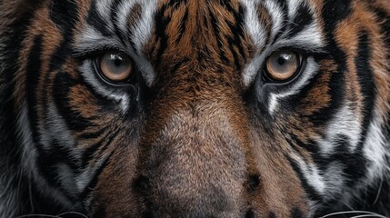Symmetrical Close-Up of Tiger Face on Black Background, High Contrast Hyperrealistic Portrait, Cinematic Lighting, Wildlife Concept Art
