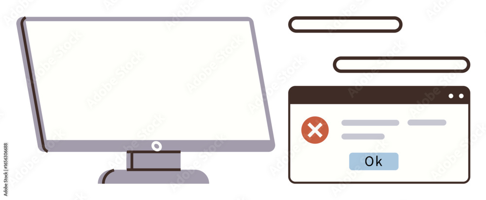 Poster computer monitor with a system alert window and error icon. ideal for technology, software, error ma