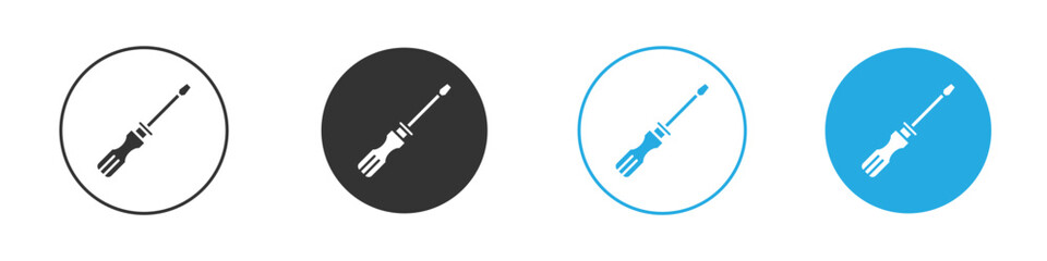 Screwdriver Icon in Circle Variations Isolated on White Background