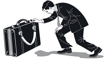 Businessman pushing large briefcase concept illustration
