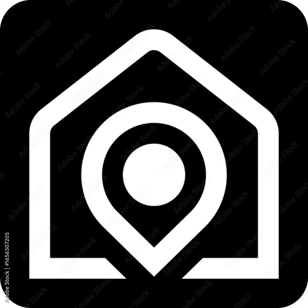 Poster house with map marker icon for primary address location