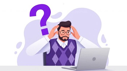 Confused Man with Laptop, Character animation. hopelessness, despair, frustration on his face. Brainstorm, difficult task. business concept.
- Powered by Adobe