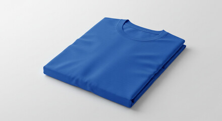 Folded Blue T-Shirt Mockup on White Background
