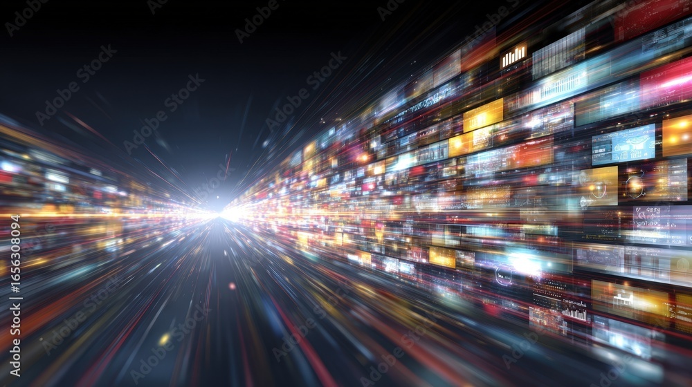 Poster high speed digital data stream abstract background image showing fast information flow technology co