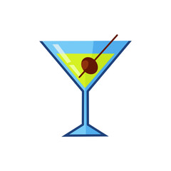 Geometric Martini Cocktail with Olive, Refreshing Drink Icon, Flat Design Illustration