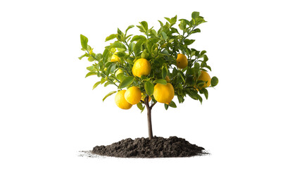  vibrant lemon tree bearing ripe yellow fruit and lush green leaves isolated on white background