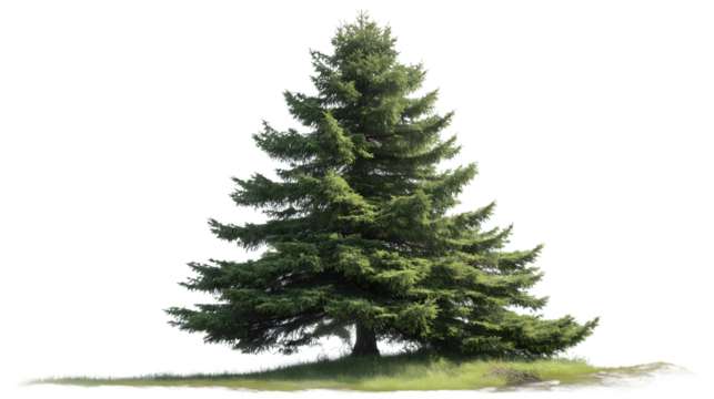 vibrant and towering evergreen tree standing isolated on white background