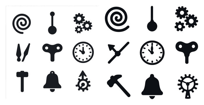 Clockwork and engineering solid icons set &ndash; gears, cogs, mechanical symbols