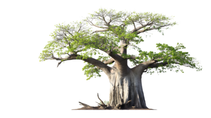 Majestic baobab tree standing tall and proud isolated on white background