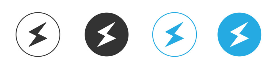 Lightning Bolt Icons in Circles Isolated on White Background