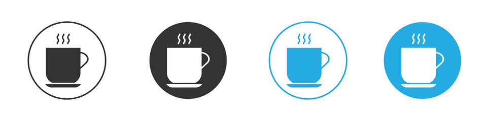 Hot Coffee Mug Icons in Variations Isolated on White Background