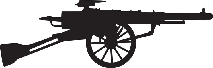Fototapeta premium vector illustration of heavyweapon machinegun on wheeled carriage with bipod in eps ai jpeg png formats