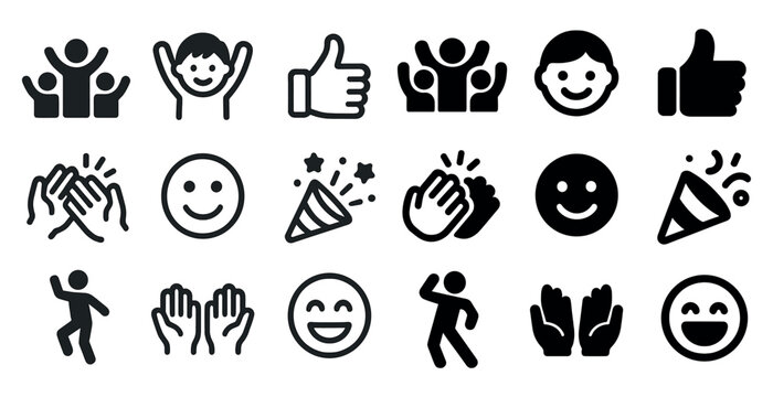 Celebration and party icons set – filled, solid, festive and joyful symbols