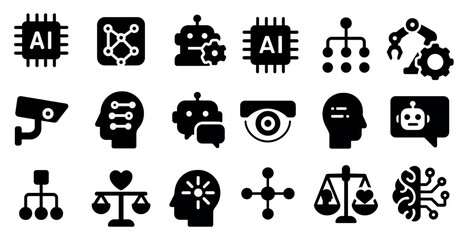 Ai and robotics filled icons set &ndash; solid, technology, automation symbols