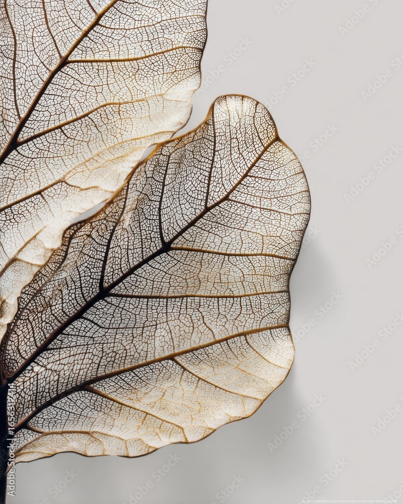 Poster delicate skeleton leaves displaying intricate veins against a soft neutral background for nature and