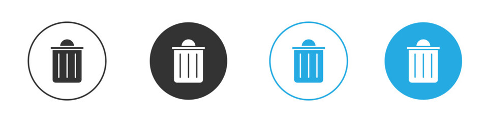 Trash Can Icons in Circular Frames isolated on white background