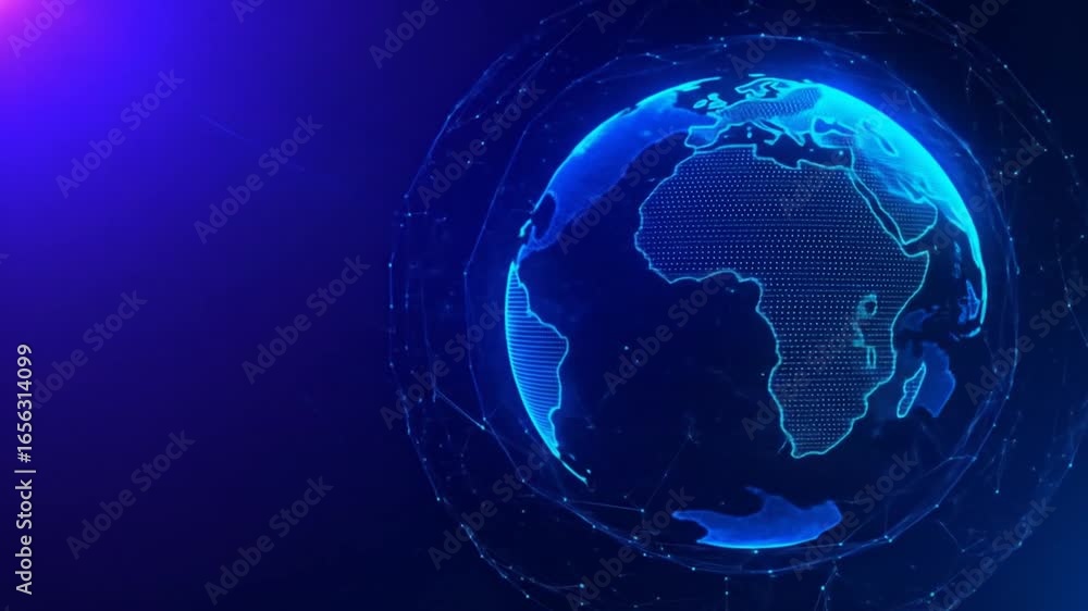 Aufkleber digital globe animation: illuminated blue earth rotating with data connections and cosmic particles