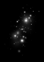 Sparkling glow effect. Bright Christmas glow, radiant shine, transparent bokeh dust, fantasy magic overlay, twinkling star lighting for festive dinners and decorative vector designs.