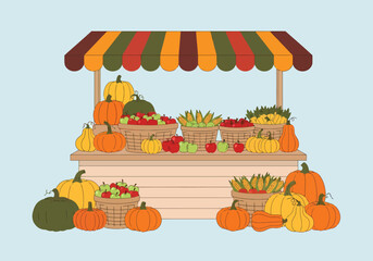 Obraz premium Vector farm stand overflowing with fresh autumn produce