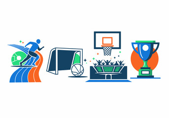 Vector Sports Icons Showing Running Soccer Basketball and Trophy