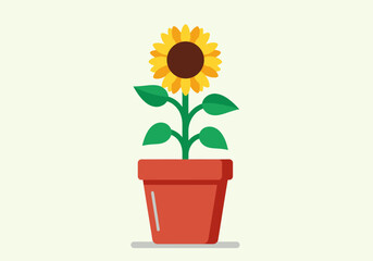 Obraz premium Flat vector single sunflower in terracotta pot