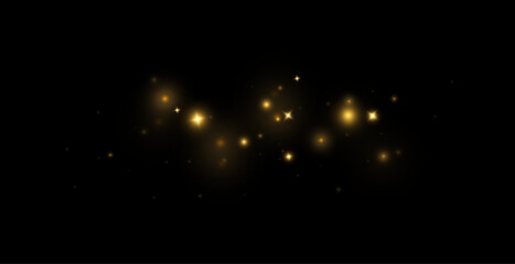 Gold sparks and golden stars glitter special light effect. Vector sparkles on transparent background. Christmas abstract. dust
