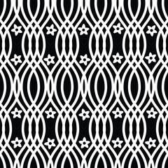 Vector illustration. black and white overlapping wavy lines with tiny flowers seamless repeat pattern. Best for kids apparel, home decor and textiles.