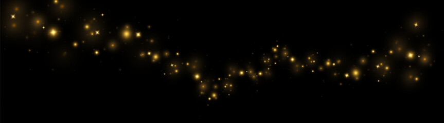 Gold sparks and golden stars glitter special light effect. Vector sparkles on transparent background. Christmas abstract. dust