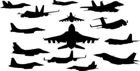 Air force aircraft silhouettes in elegant black and white for powerful aviation designs

