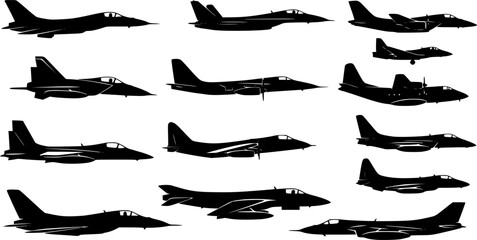 Air force aircraft silhouettes in elegant black and white for powerful aviation designs
