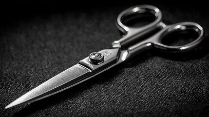 Elegant metal scissors isolated on dark textured background artistic capture