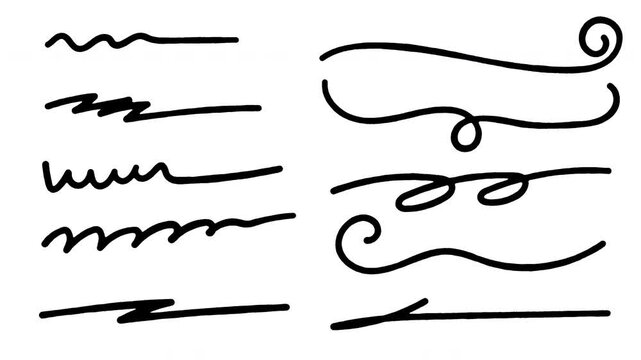 Set of animated Hand drawn scribble line animation on transparent background. 4k Video