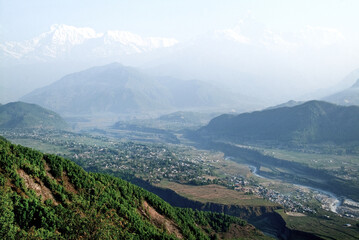 Landscape village in the mountains of Nepal Himalayas