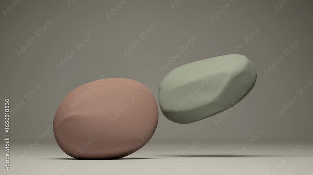 Poster two colorful blobs gracefully rotate in a minimalist setting, creating a mesmerizing visual dance wi