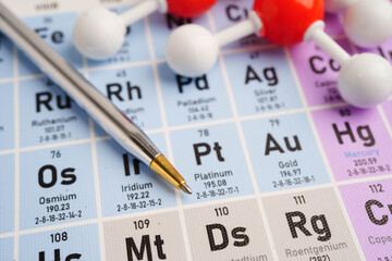 Molecules chemical on a periodic table background. © Pakawadee