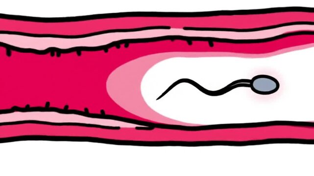 Animated Sperm Cell Swimming Towards Egg in Pink Reproductive Tract Illustration Perfect for Education and Illustrating Human Reproduction and Symbolizing Fertility and Life
