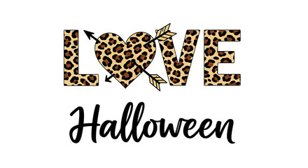 Leopard Print Heart with Arrows and the Word Halloween on a White Background love animal print