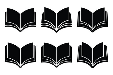 set of black open book icons on white background books reading