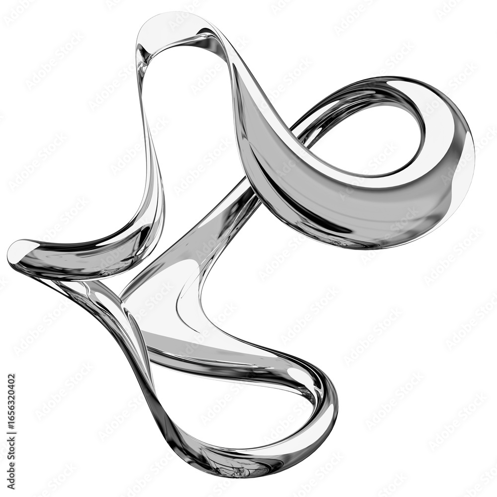 Fototapete 3d chrome metallic abstract shape objects, 3d rendering aluminum gradient shape design element, futu