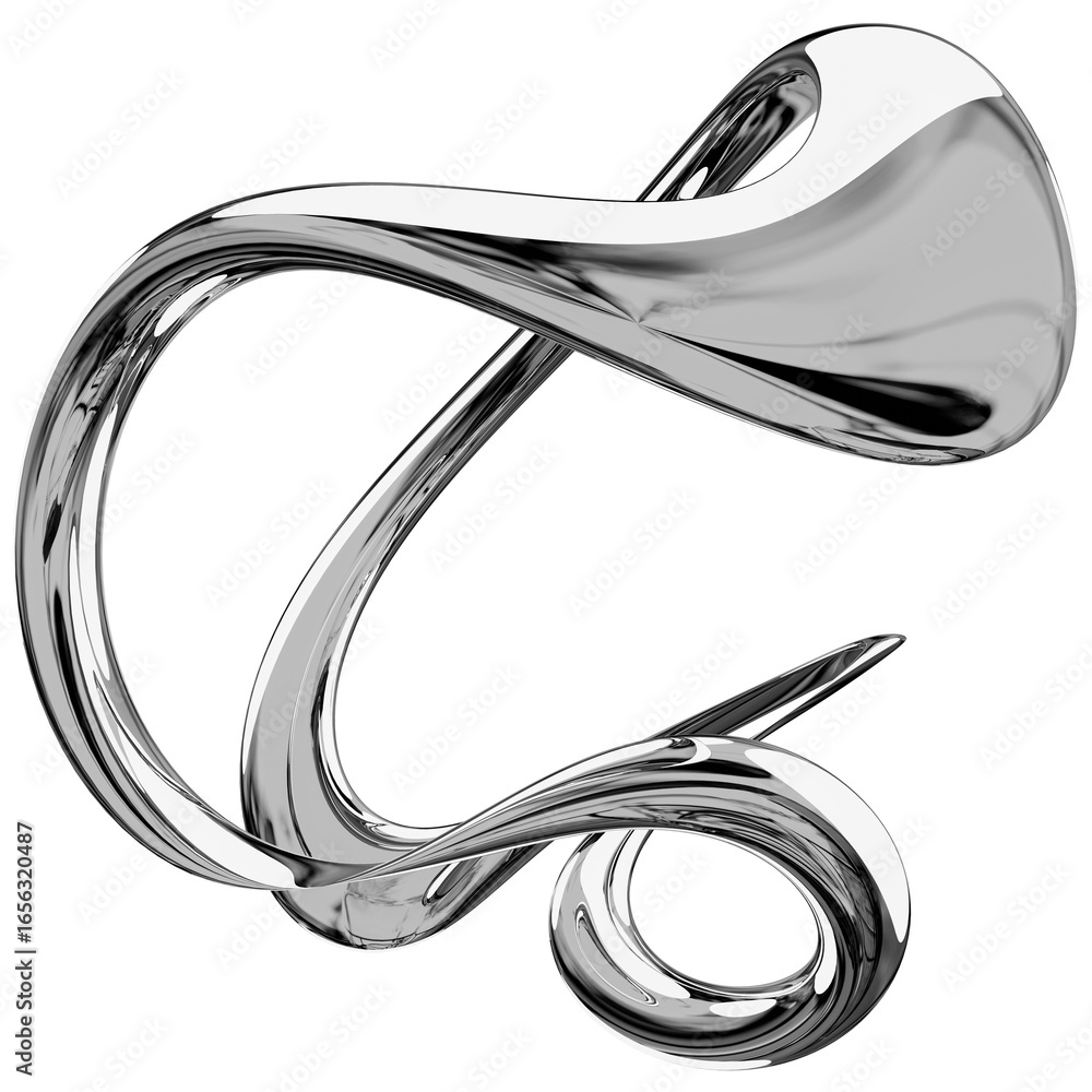 Fototapete 3d chrome metallic abstract shape objects, 3d rendering aluminum gradient shape design element, futu