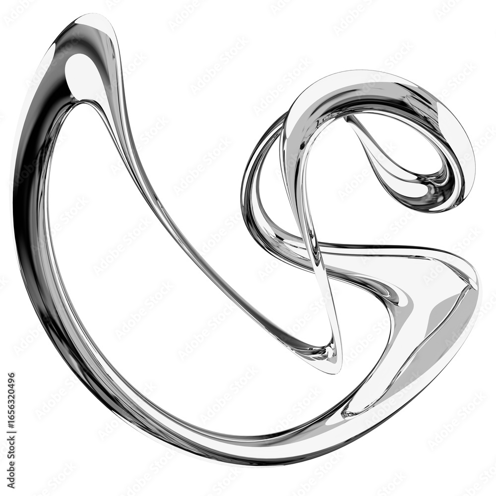 Fototapete 3d chrome metallic abstract shape objects, 3d rendering aluminum gradient shape design element, futu